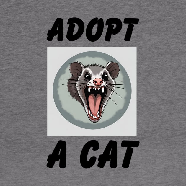 Quirky Possum Tee - "Adopt a Cat" Fun, Sarcastic Design, Soft Shirt for Everyday Style, Great Gift for Cat & Possum Fans by TeeGeek Boutique